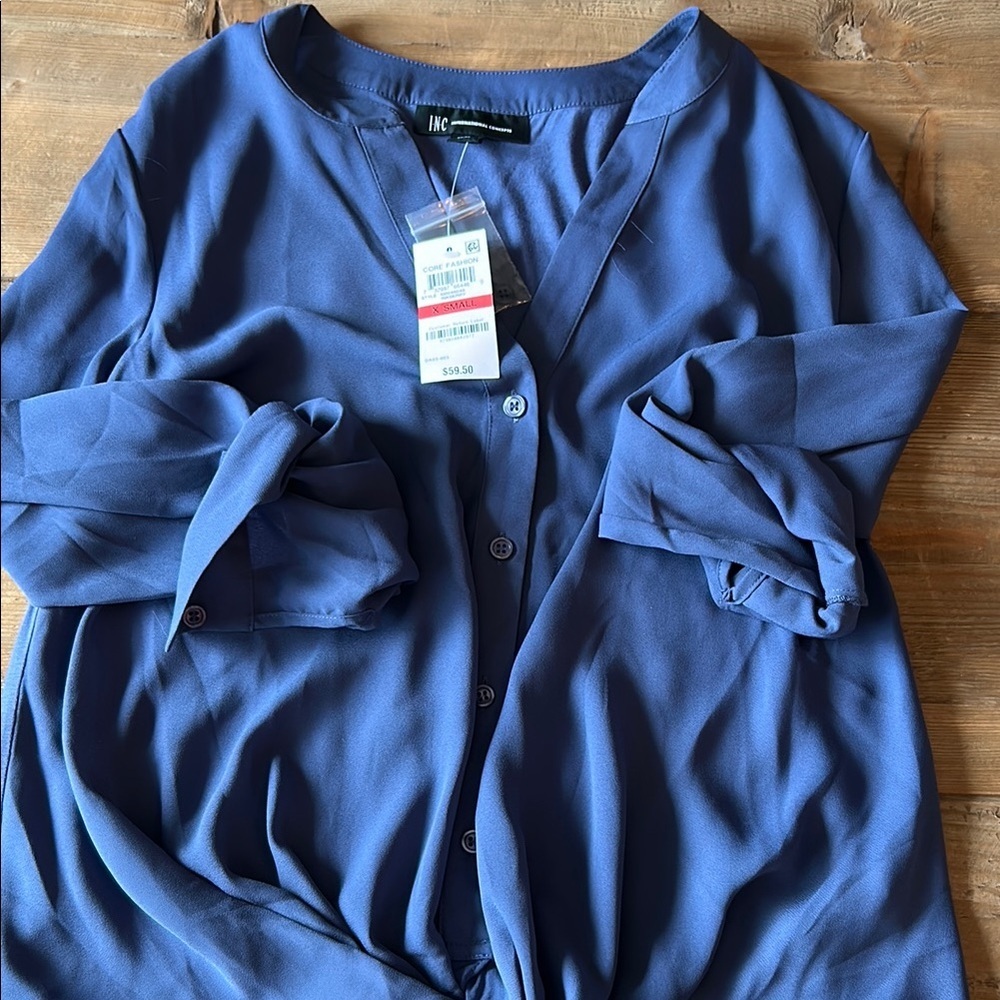 INC International Concepts Blue Relaxed Button Down Top